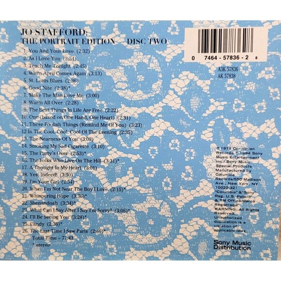Jo Stafford The Portrait Edition Music CD 3-Disc Box Set 37310cd - Picture 4 of 6